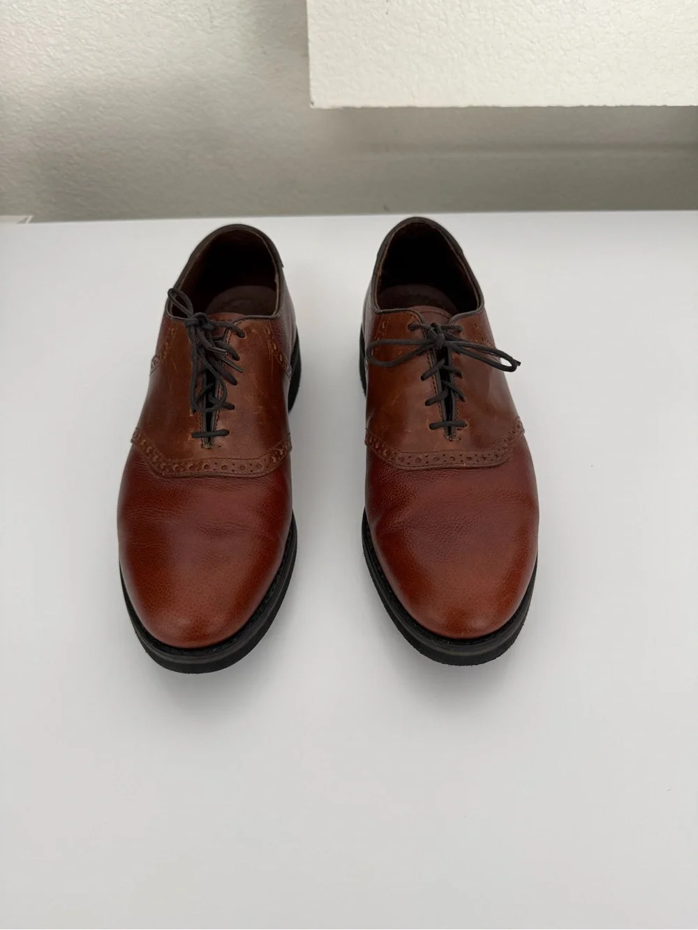 VTG Dexter Mens 11 M Two Tone‎ Leather Saddle Oxford Shoes Brown Cognac USA Made